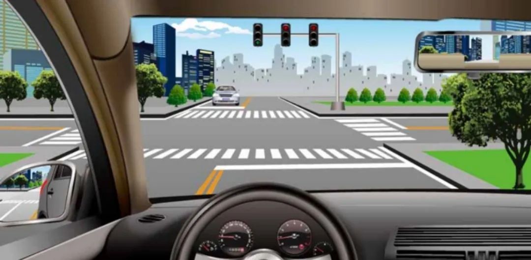 如图所示，驾驶机动车在这种情况下可以左转弯。