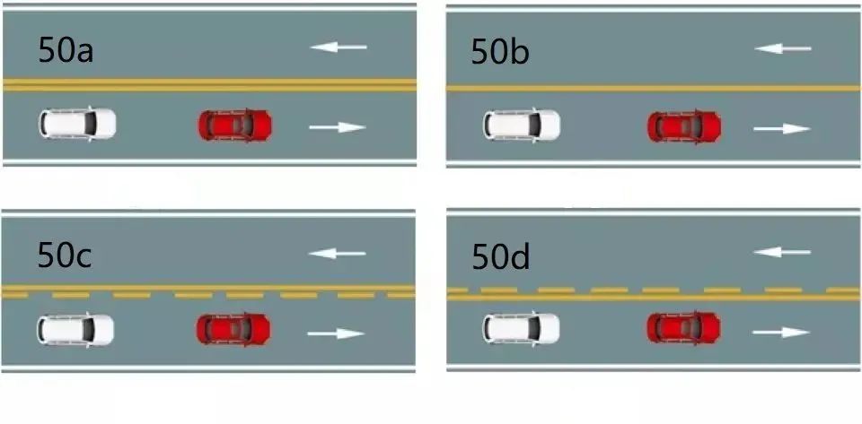 如图所示，以下哪种情况可以超车?（图50a.50b.50c.50d）