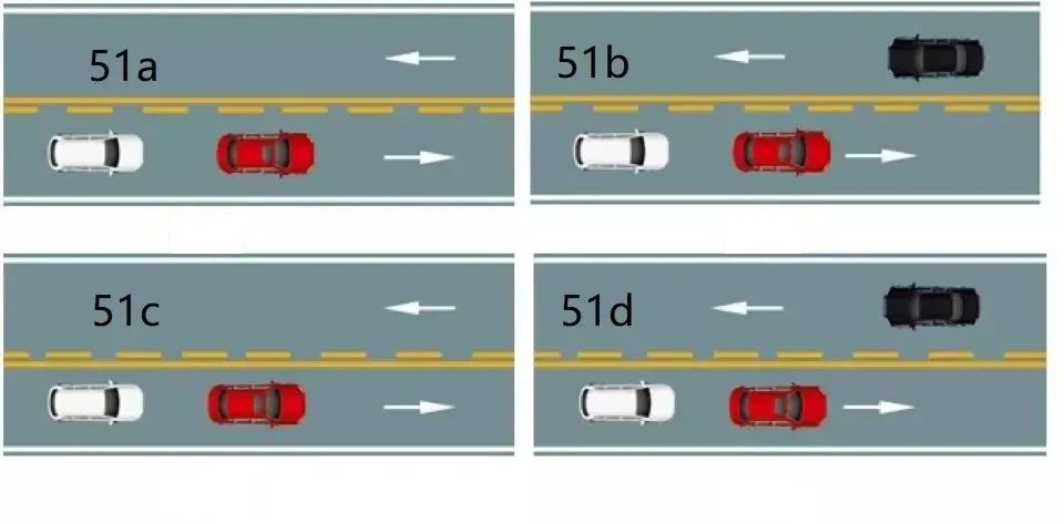 如图所示，以下哪种情况可以超车?（图51a.51b.51c.51d）