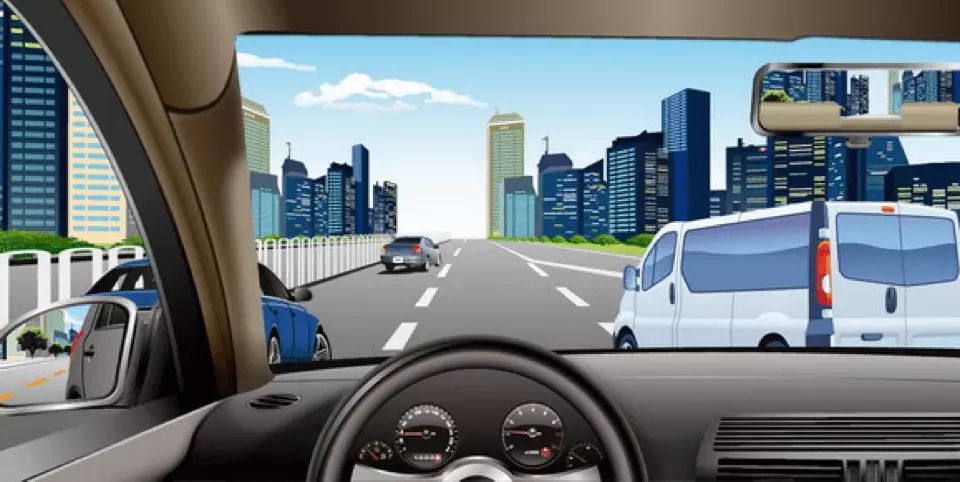 如图所示，驾驶机动车遇到右侧车辆强行变道，应减速慢行，让右前方车辆顺利变道。