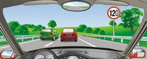 驾驶小型客车在高速公路上行驶，遇到图中所示情形，怎么做是正确的？