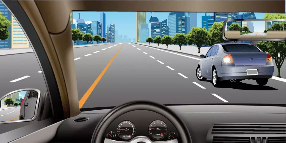 如图所示，在这种情况下遇右侧车辆变更车道，应减速保持间距，注意避让。