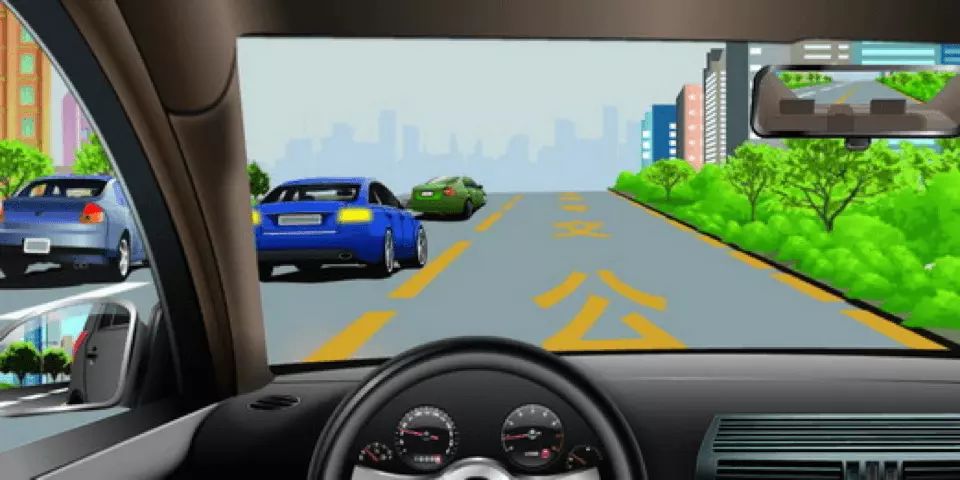 如图所示，驾驶机动车遇前方车流行驶缓慢时，借用公交专用道超车是正确的。