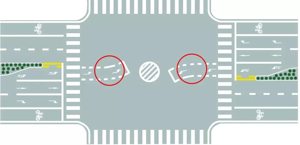 图中圈内两条白色虚线是什么标线？