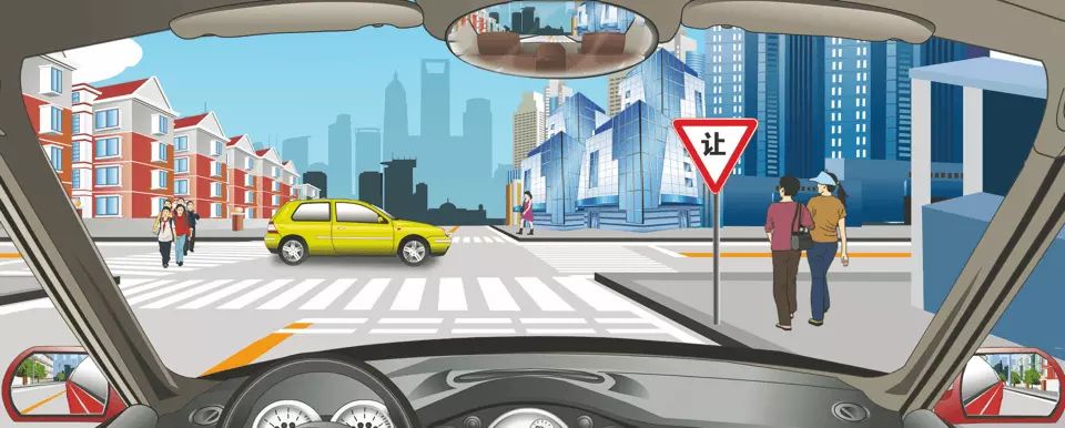 驾驶机动车在有这种标志的路口怎样通过最安全？