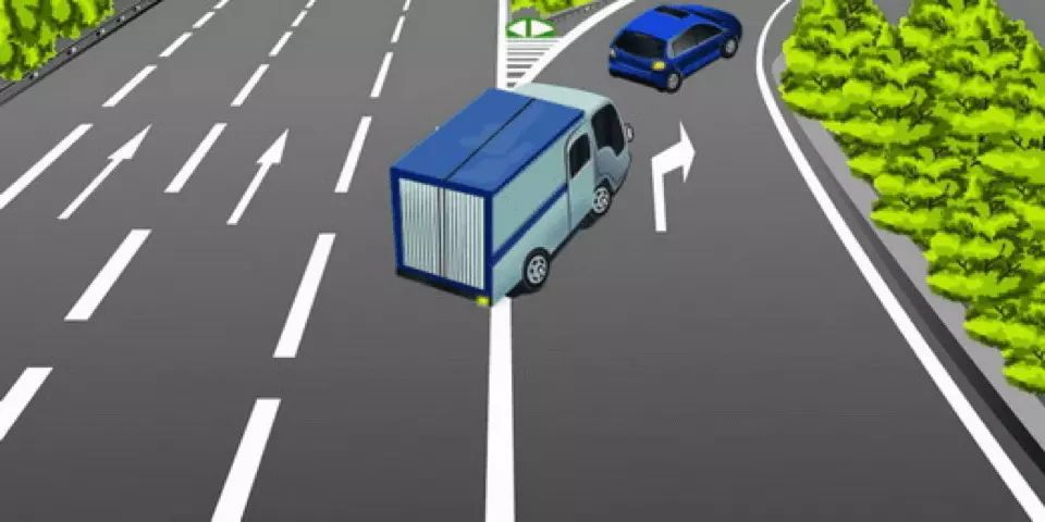 如图所示，该货运车辆驶出高速公路的方法是正确的。