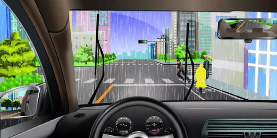 如图所示，驾驶机动车在雨天行经交叉口时必须鸣喇叭，并加速通过，以免造成交通混乱。