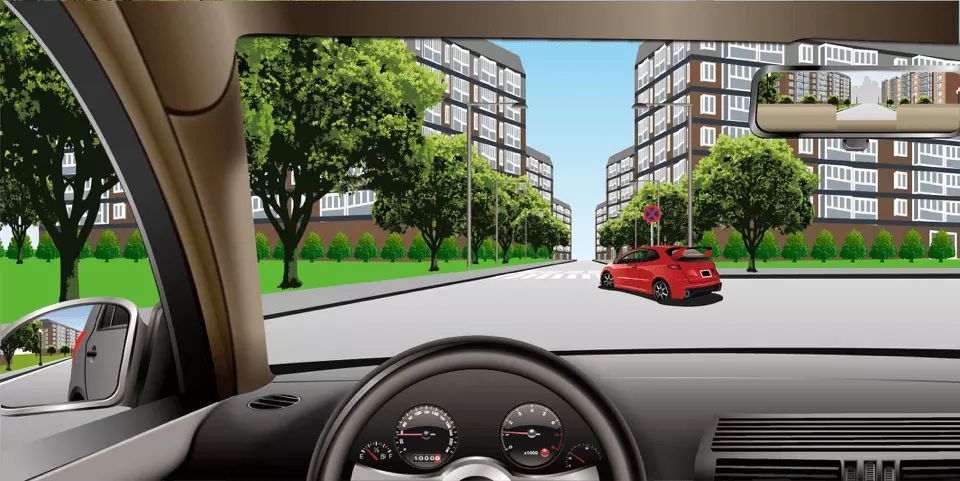 如图所示，红色汽车在此地点停车等候是违法行为。