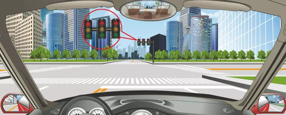 驾驶机动车在这个路口可以沿掉头车道直接掉头。