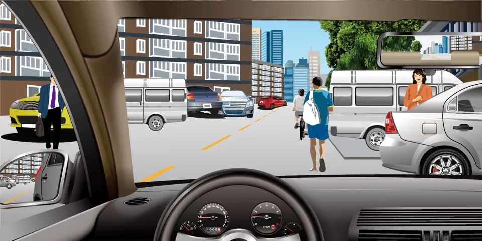 如图所示，驾驶机动车在居民区内行驶时，为预防突发情况，应如何安全驾驶?