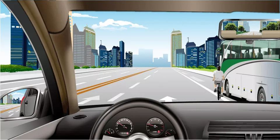 如图所示，在这种情况下要注意右侧的非机动车。