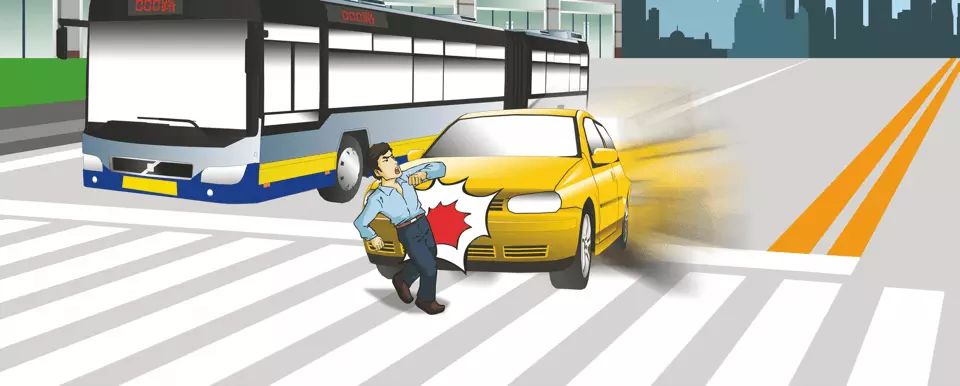 造成这起事故的主要原因是行人从车前横穿。