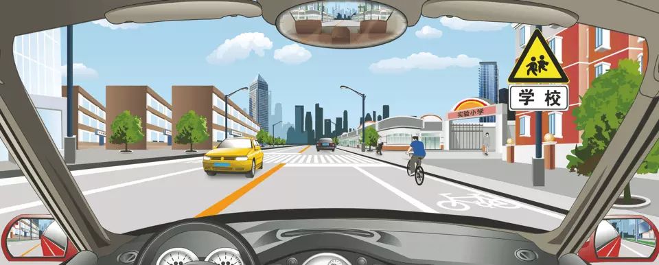 驾驶机动车看到路边有这种标志时怎样行驶？