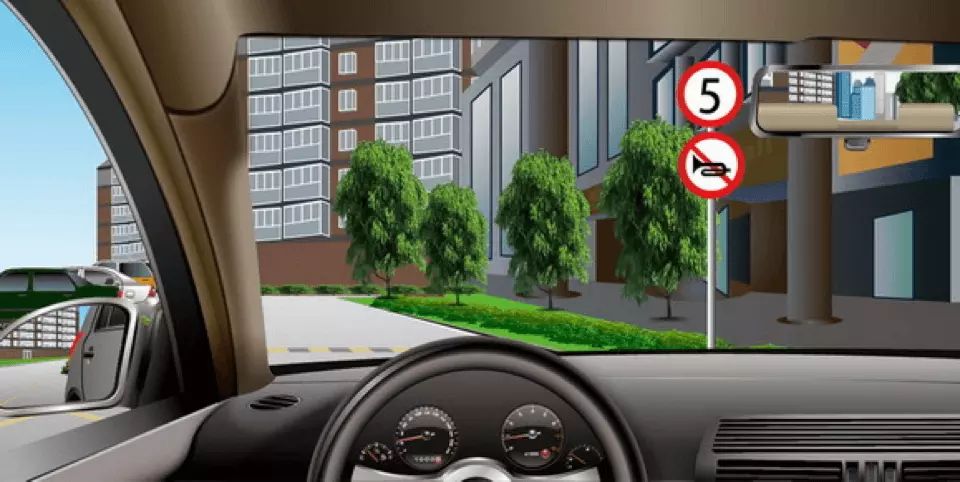 如图所示，驾驶机动车遇到这种情况，应及时降低车速，遇交通堵塞时，可以鸣喇叭。