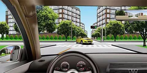 如图所示，驾驶机动车直行通过路口，遇对向车辆左转，让已在路口内的左转车辆优先通过路口。