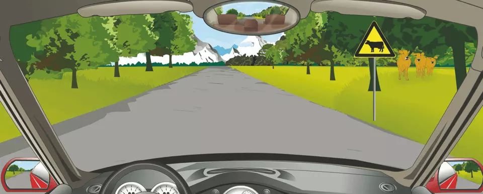 右侧标志提醒前方是野生动物保护区。