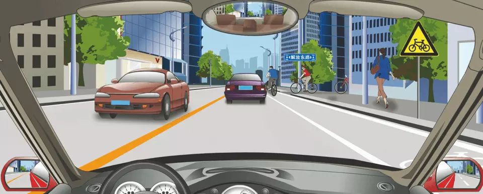 右侧标志提醒前方是非机动车道。