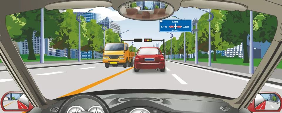 前方标志告知前方道路各行其道的信息。