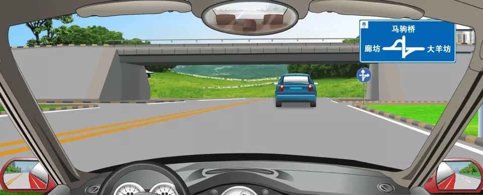 前方标志预告互通式立交桥通往方向的信息。
