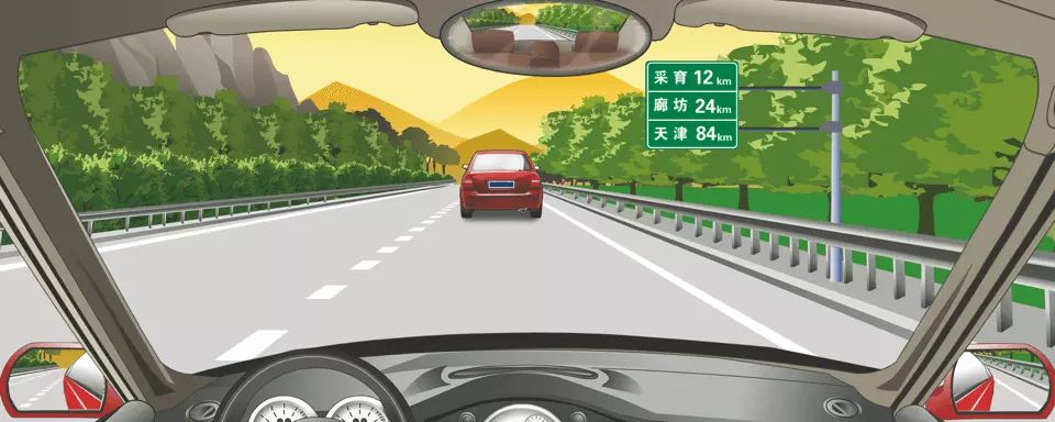 前方标志预告高速公路终点距离信息。