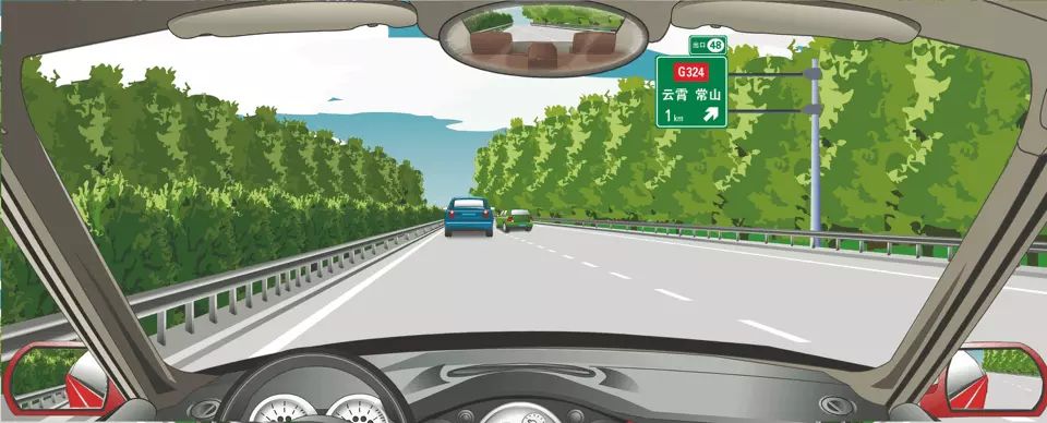 前方标志预告距离下一左侧出口1公里。