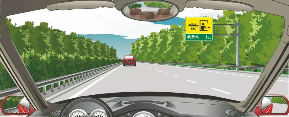 右侧标志指示距离设有电子不停车收费车道的收费站1公里。