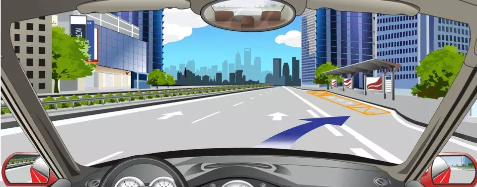 路右侧黄色矩形标线框内表示允许临时停车。