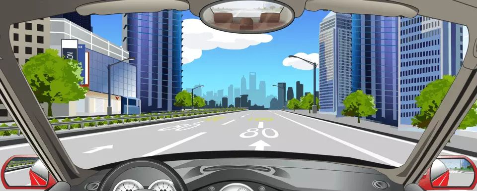 路面标记指示这段道路上最高限速为80公里/小时。