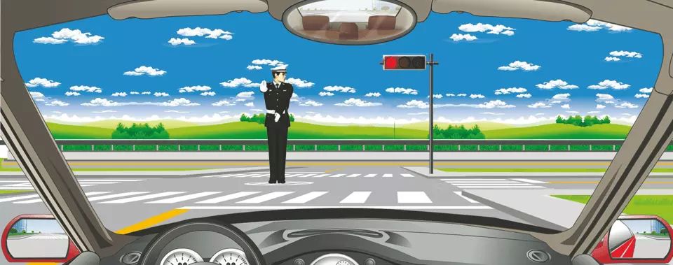 交通警察发出这种手势可以向左转弯。