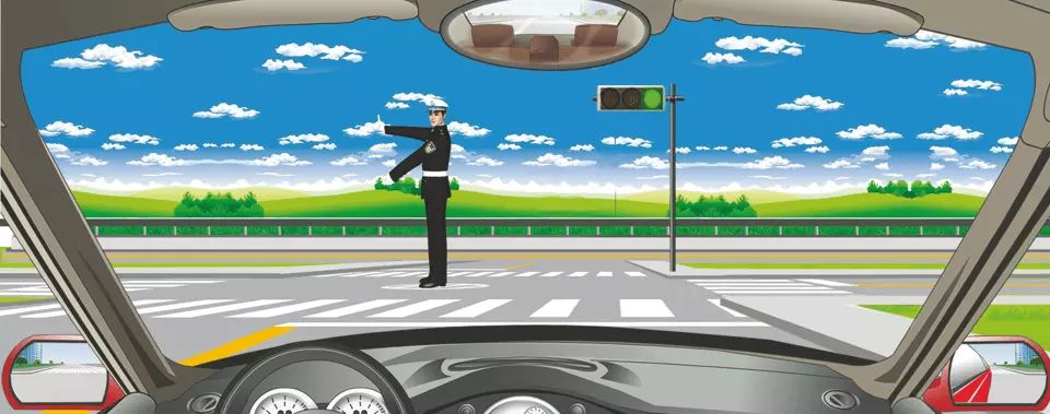 交通警察发出这种手势信号可以向左转弯。