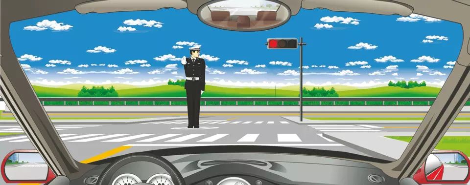 交通警察发出这种手势信号可以直行通过。