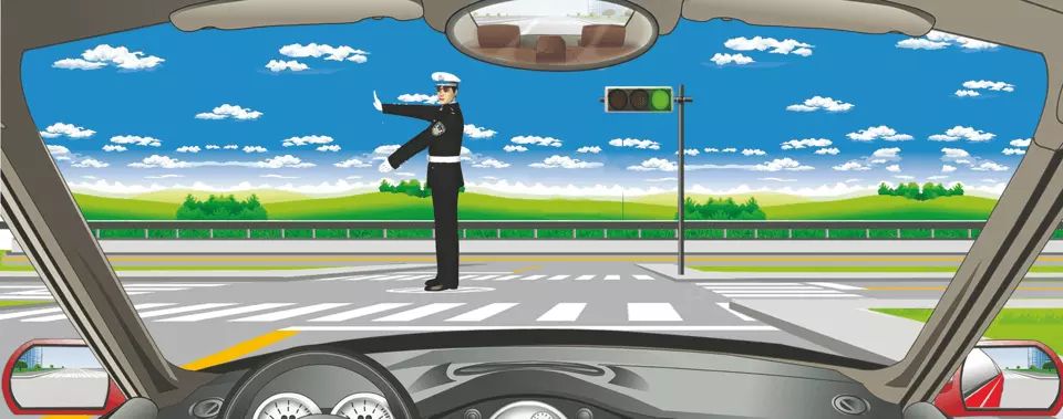 看到这种手势信号时可以向左转弯。