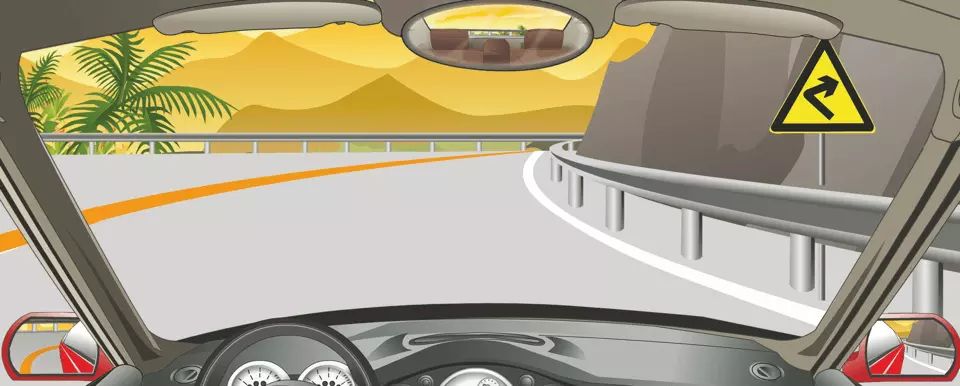 右侧标志警告前方是向右急转弯路。