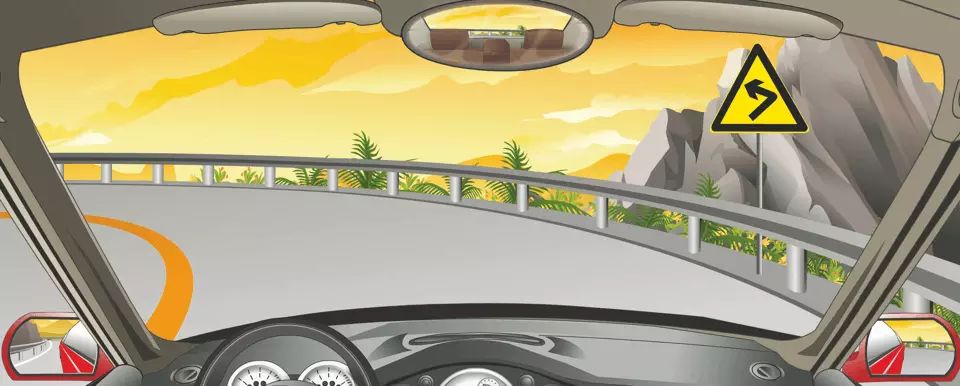 右侧标志警告前方道路是向左连续弯路。