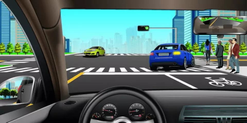 如图所示，驾驶机动车跟随前车右转弯时，应当注意的是什么？