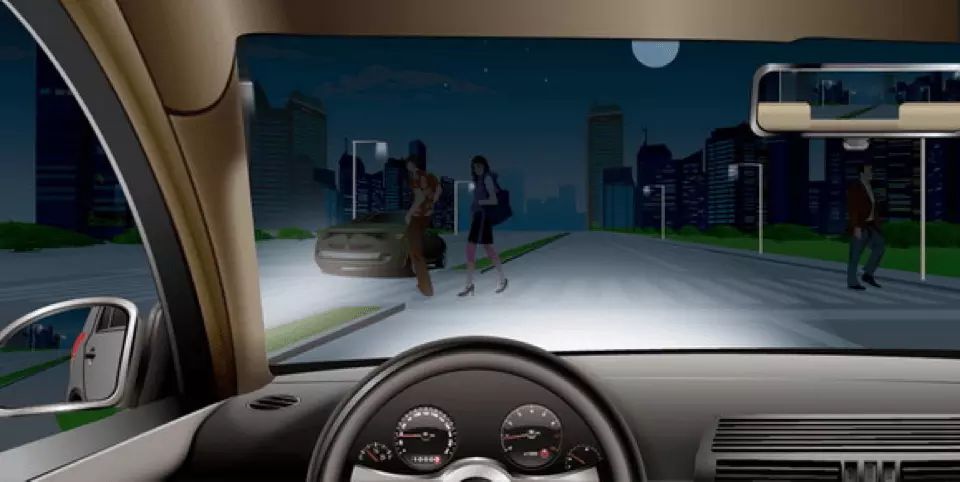 如图所示，夜间驾驶机动车通过没有交通信号灯的人行横道时，以下做法正确的是什么？