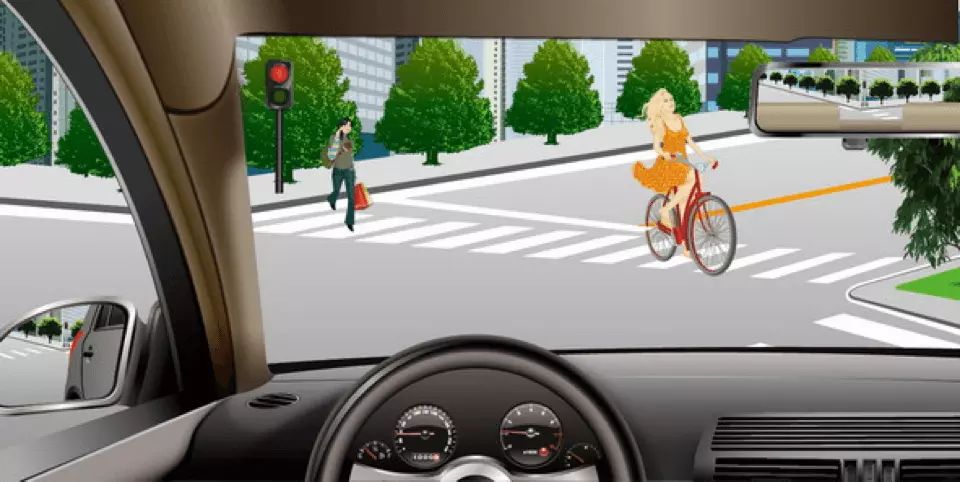 如图所示，驾驶机动车右转遇到这种情况时，可以不给非机动车和行人让行。