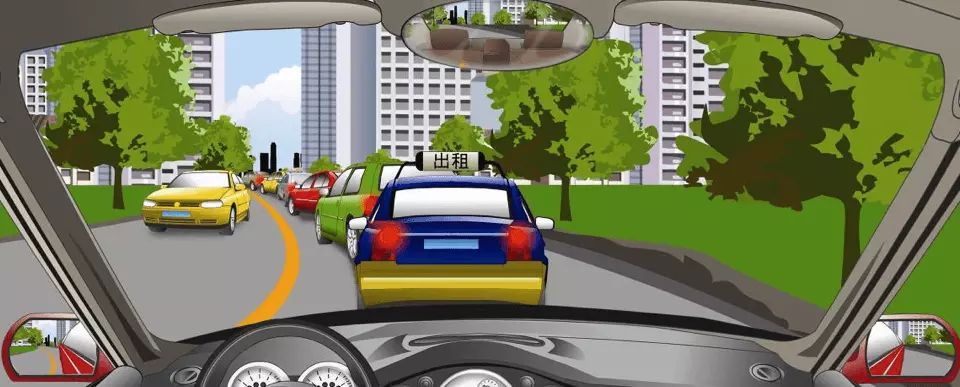 遇到这种前方拥堵路段通行缓慢时怎样行驶？