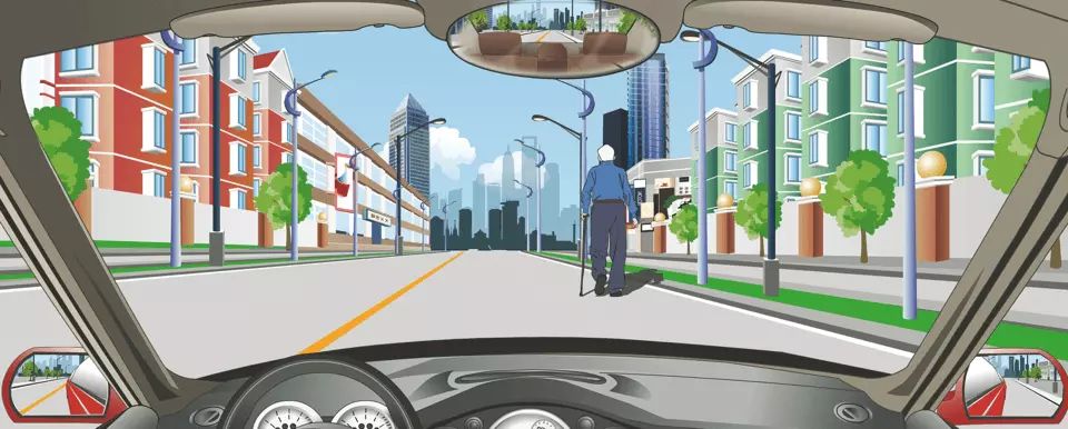 如图所示，驾驶机动车遇到这种情形，可连续鸣喇叭催其让道。