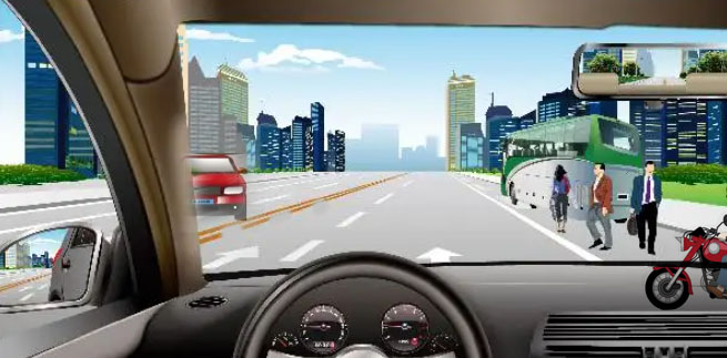 如图所示，驾驶机动车驶近公交车站时，驾驶人应注意的是什么？