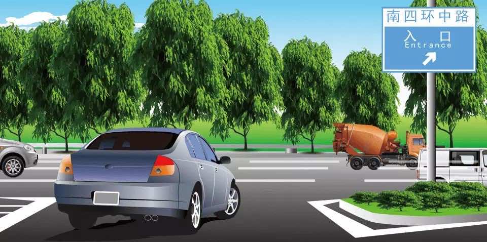 如图所示，驾驶机动车遇这种情况应如何安全汇入车流?