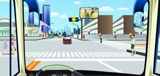 驾驶机动车此时可以加速通过路口。（如图）