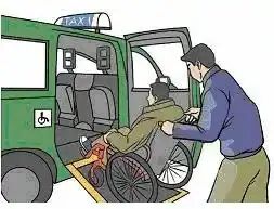 如图所示，无障碍出租汽车与普通出租汽车服务标志的区别在于前者设有（ ）。